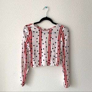 Zara Top XS | Stripes, Polka Dots, Open Back - Red